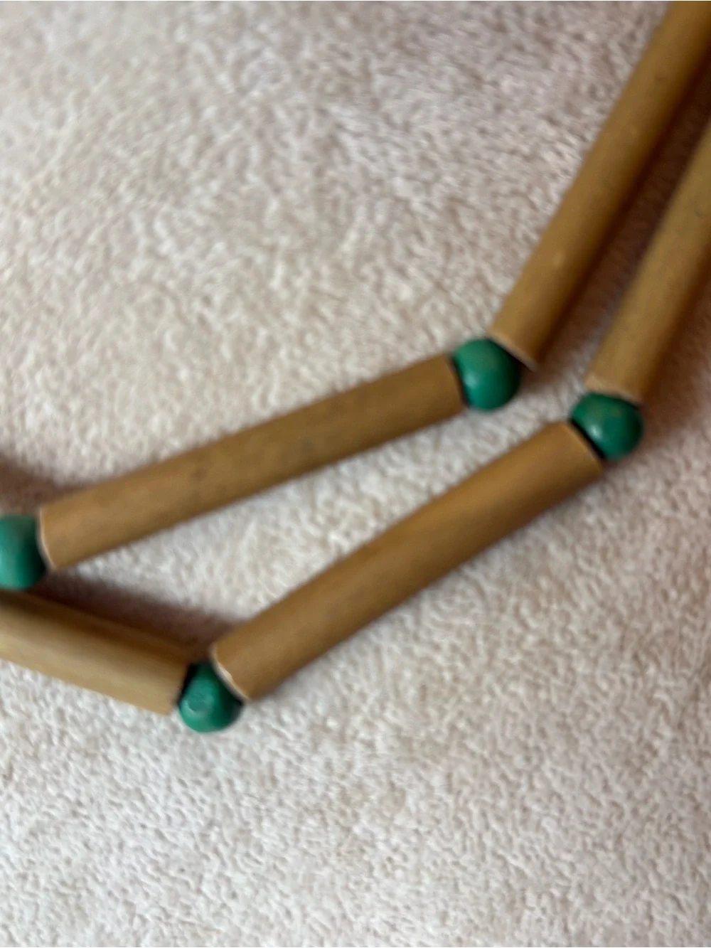 Vintage Bamboo Tube Necklace Green Seed Beads Boho Long Necklace